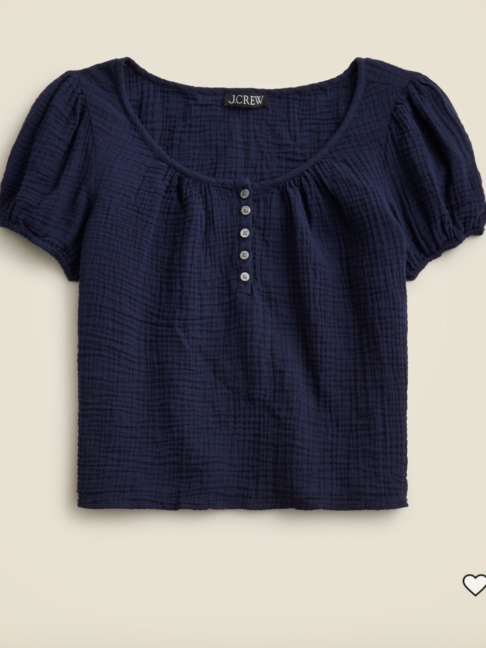 J. Crew Navy Button-Front Gauze Crop Top